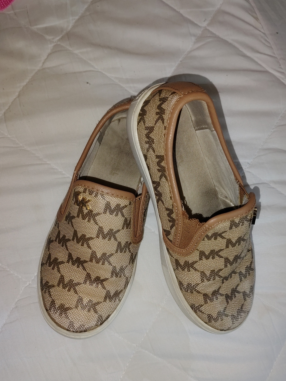 Michael Kors Beige and Brown MK Logo Slip-On Sneakers